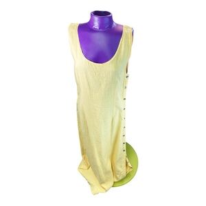 Tom Tom vintage Yellow Sleeveless side Button-Down Linen tank maxi Dress S